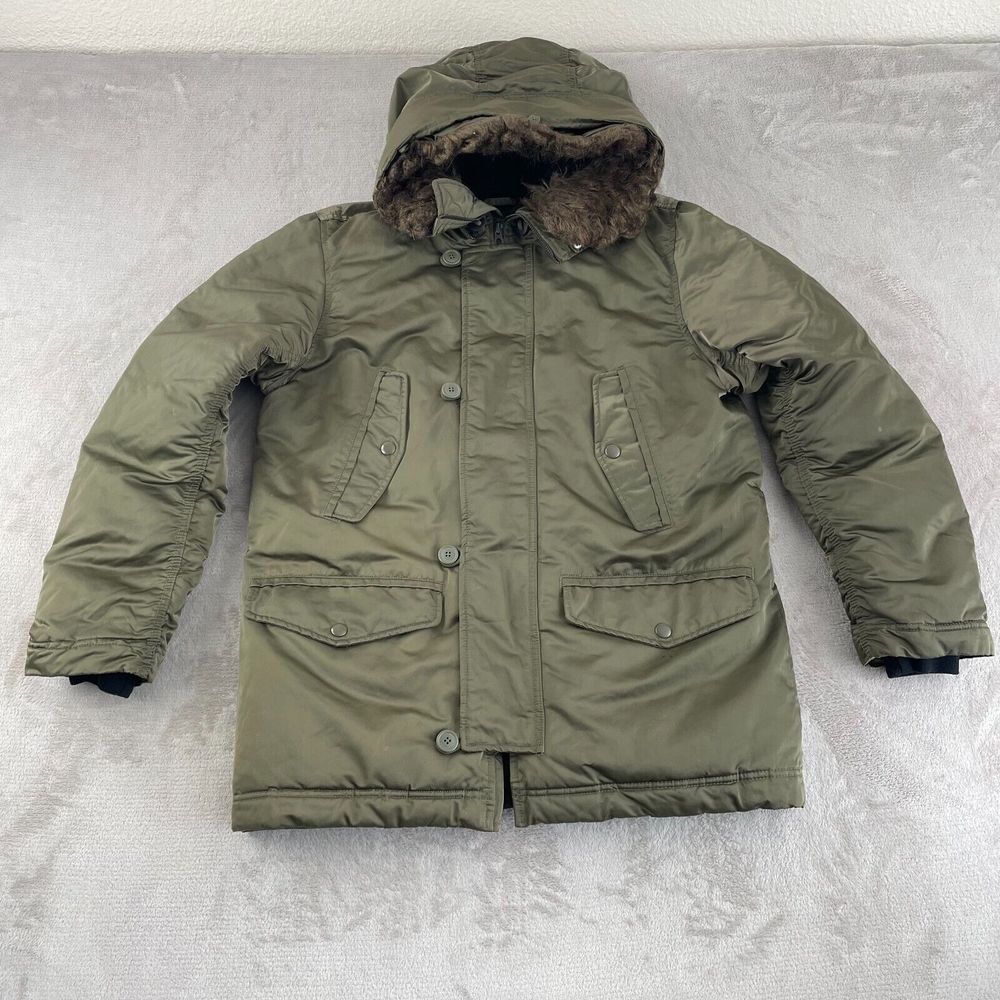 Gap Snorkel Military Parka Jacket‎ Men Medium Army Green Hooded Faux Fur Trim